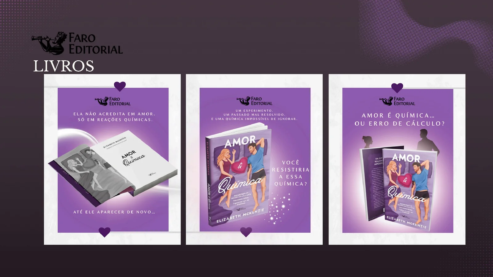 Campanhas digitais em tons de roxo para divulgação de livros